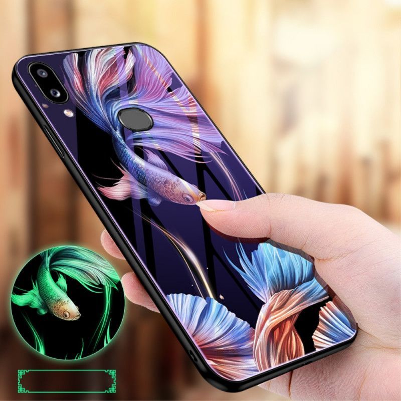 Κάλυμμα Samsung Galaxy A10s Κόκκινο Σκληρυμένο Γυαλί Με Φθορίζον Σχέδιο