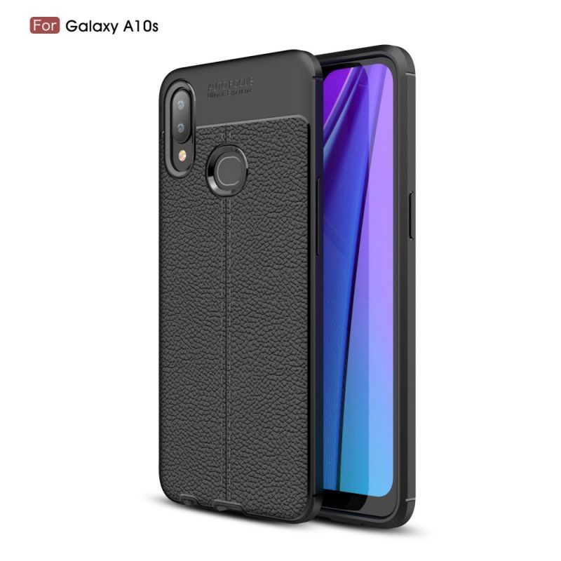 Κάλυμμα Samsung Galaxy A10s Μαύρο Εφέ Από Δέρμα Λίτσι Διπλής Γραμμής