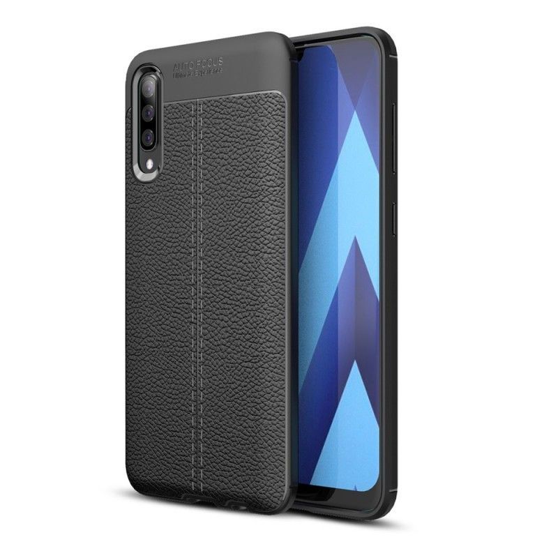 Κάλυμμα Samsung Galaxy A50 Μαύρο Εφέ Από Δέρμα Λίτσι Διπλής Γραμμής Πρωτότυπος