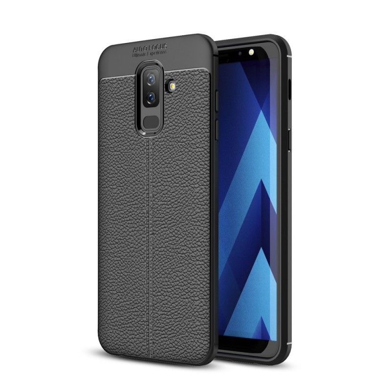 Κάλυμμα Samsung Galaxy A6 Plus Μαύρο Εφέ Από Δέρμα Λίτσι Διπλής Γραμμής