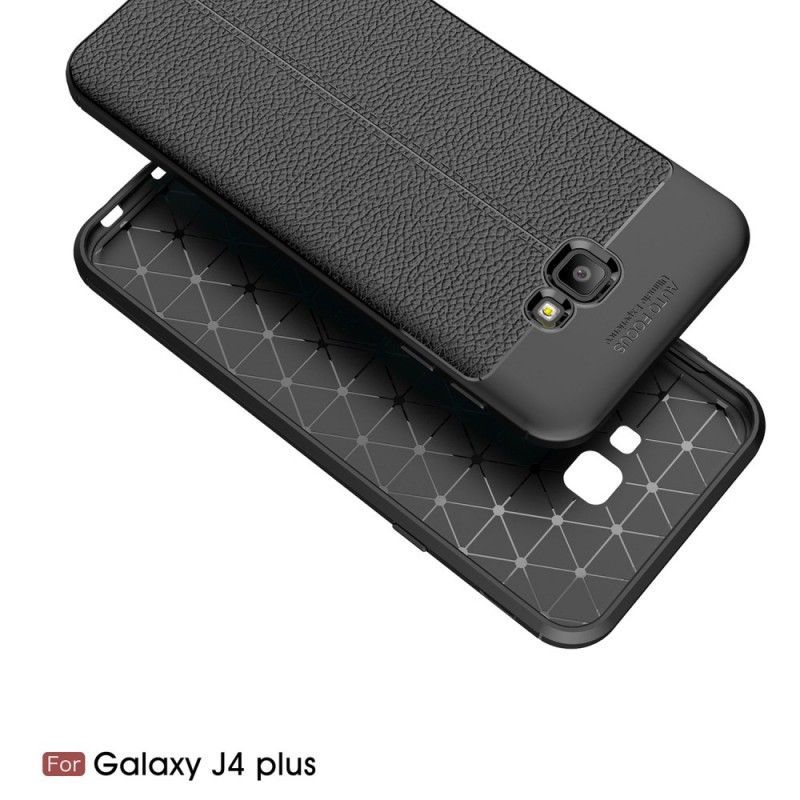 Κάλυμμα Samsung Galaxy J4 Plus Μαύρο Εφέ Δέρματος Λίτσι Διπλής Γραμμής