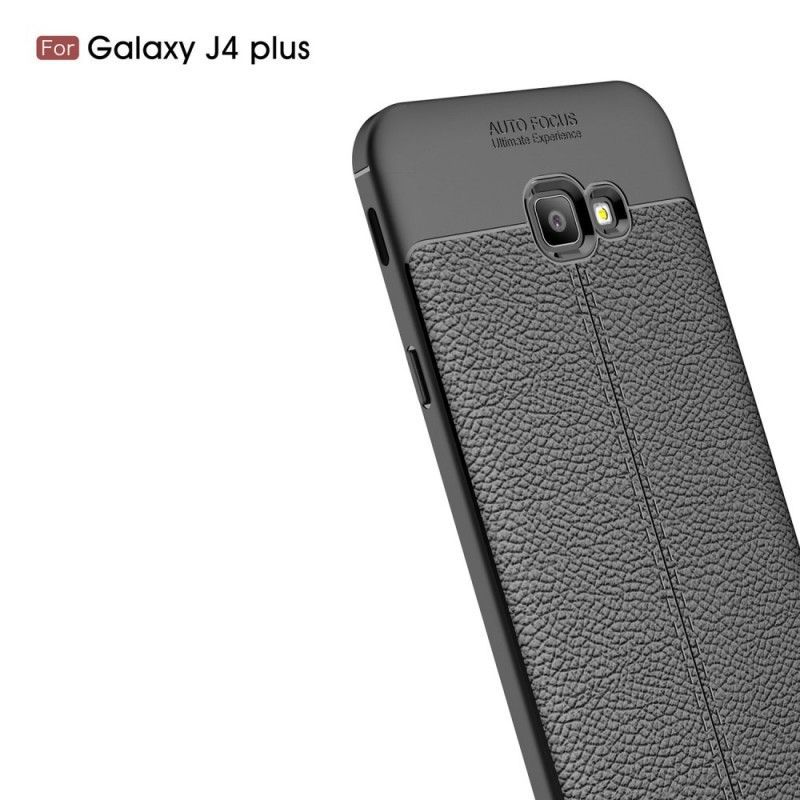 Κάλυμμα Samsung Galaxy J4 Plus Μαύρο Εφέ Δέρματος Λίτσι Διπλής Γραμμής