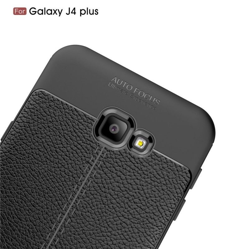 Κάλυμμα Samsung Galaxy J4 Plus Μαύρο Εφέ Δέρματος Λίτσι Διπλής Γραμμής