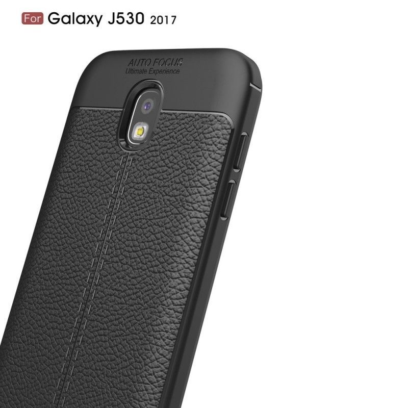 Κάλυμμα Samsung Galaxy J5 2017 Μαύρο Εφέ Από Δέρμα Λίτσι Διπλής Γραμμής