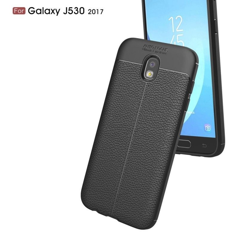 Κάλυμμα Samsung Galaxy J5 2017 Μαύρο Εφέ Από Δέρμα Λίτσι Διπλής Γραμμής