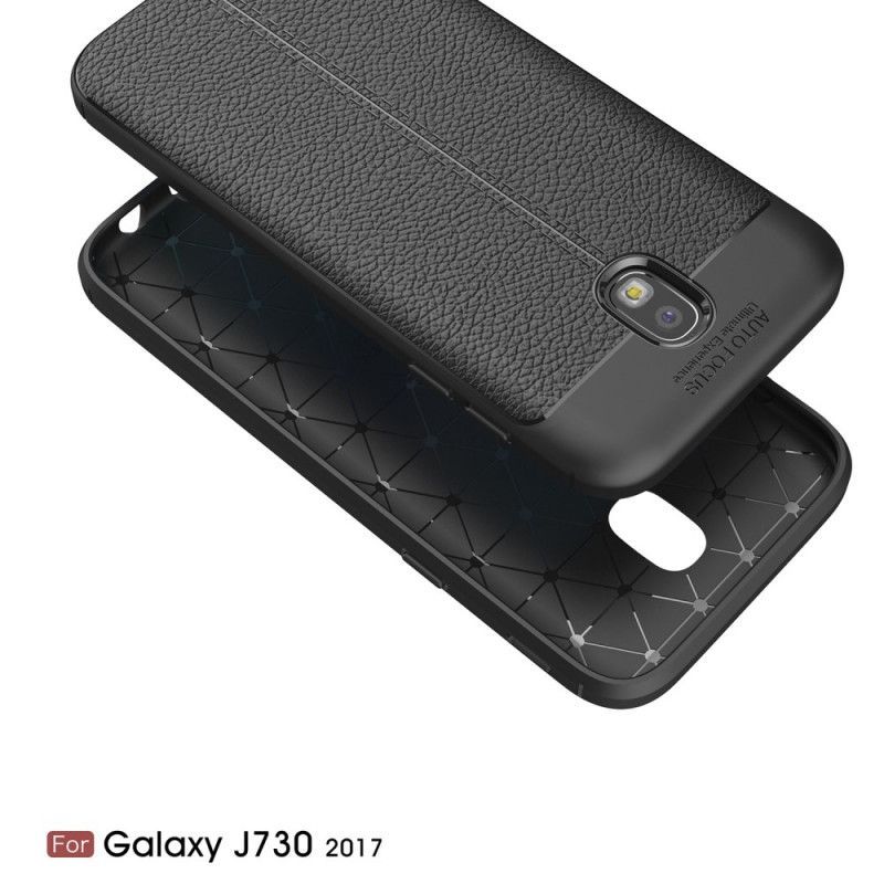 Κάλυμμα Samsung Galaxy J7 2017 Μαύρο Εφέ Από Δέρμα Λίτσι Διπλής Γραμμής