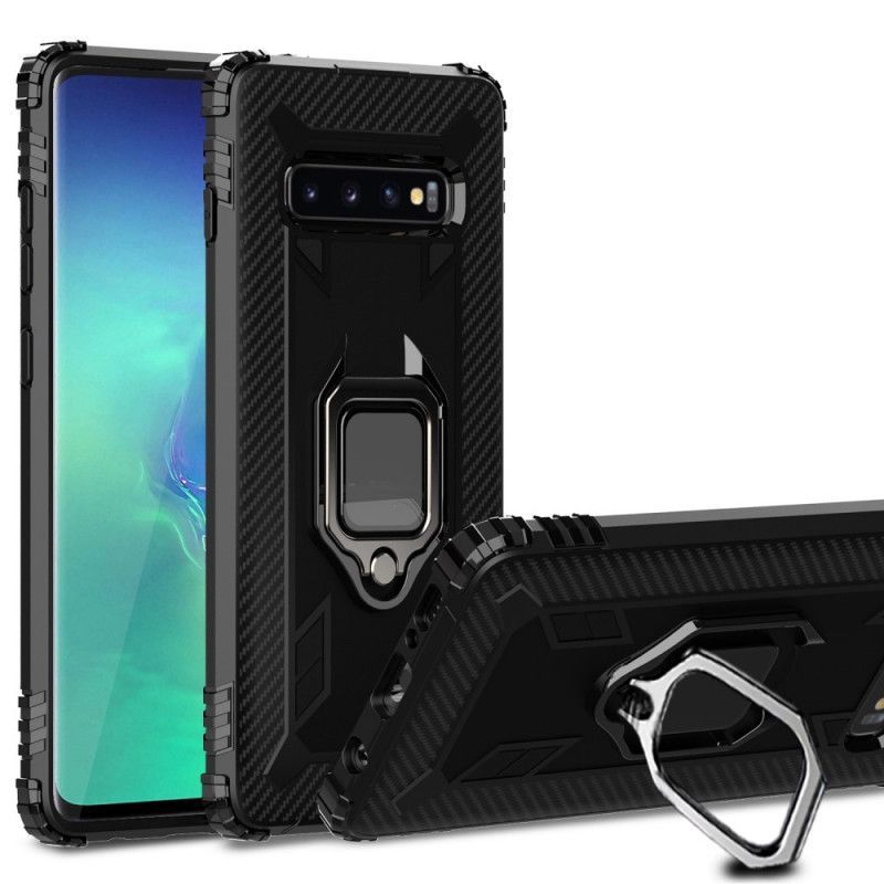 Κάλυμμα Samsung Galaxy S10 Plus Μαύρο Δακτύλιος Και Ανθρακονήματα