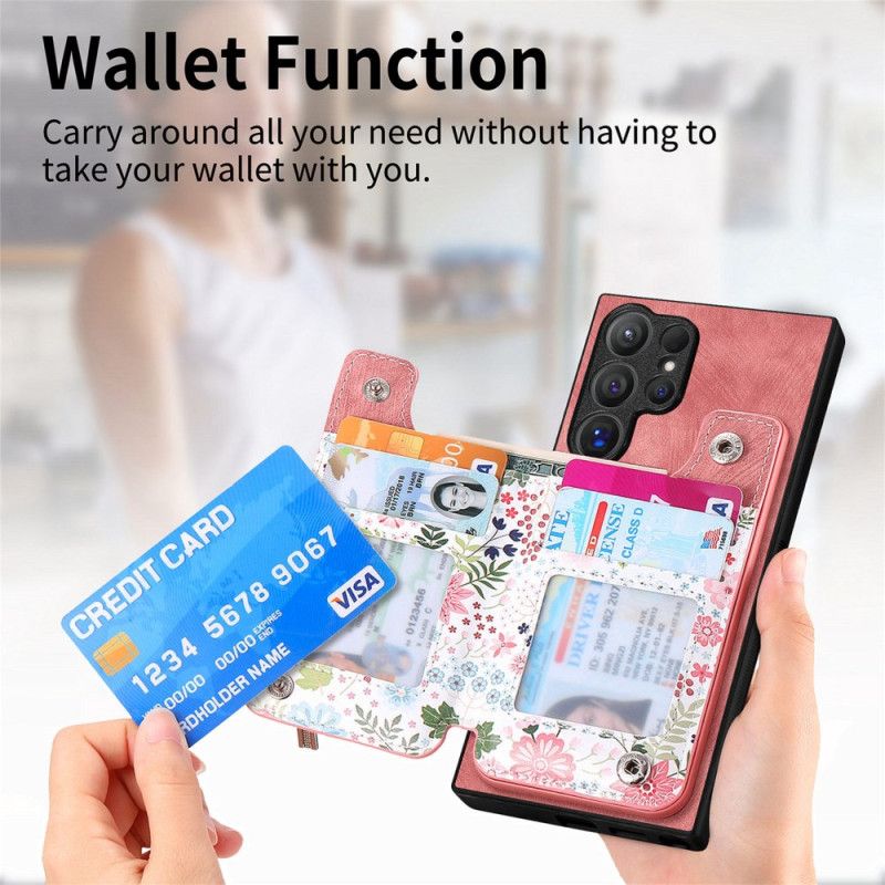 Κάλυμμα Samsung Galaxy S24 Ultra 5g Floral Integrated Wallet Σιλικόνης