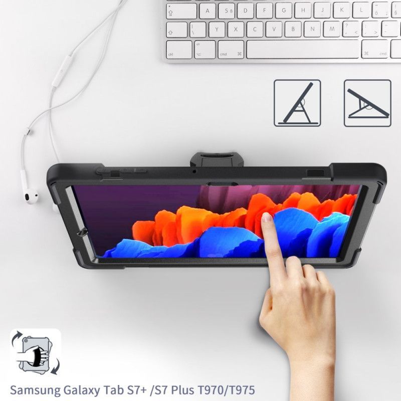 Κάλυμμα Samsung Galaxy Tab S7 Plus Μαύρο Εξαιρετικά Ανθεκτικό Με Ιμάντα