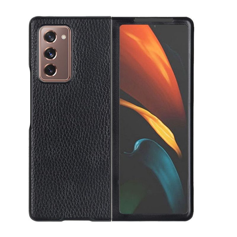 Κάλυμμα Samsung Galaxy Z Fold 2 Μαύρο Γνήσιο Δέρμα Λίτσι Με Υφή