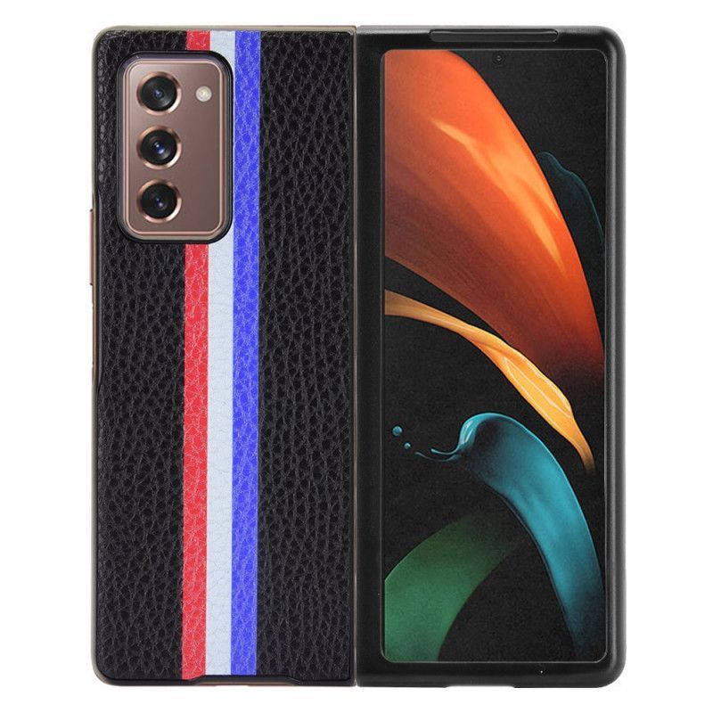 Κάλυμμα Samsung Galaxy Z Fold 2 Μαύρο Τρίχρωμο Ψεύτικο Δέρμα Λίτσι