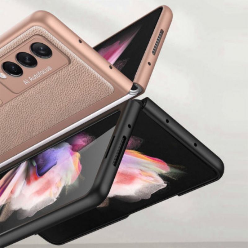 Κάλυμμα Samsung Galaxy Z Fold 3 5G Μαύρο Υπόστρωμα Από Δέρμα Λίτσι Gkk σιλικόνης