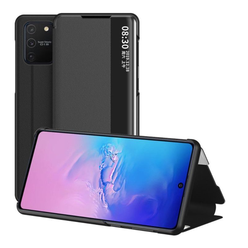 Προβολή Εξωφύλλου Samsung Galaxy S10 Lite Μαύρο Με Υφή Faux Δέρμα