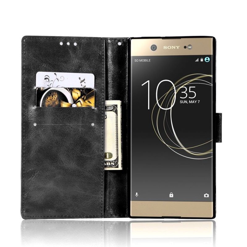 δερματινη Κάλυμμα Για Sony Xperia XA1 Μαύρο Strappy Vintage Δερμάτινο Εφέ