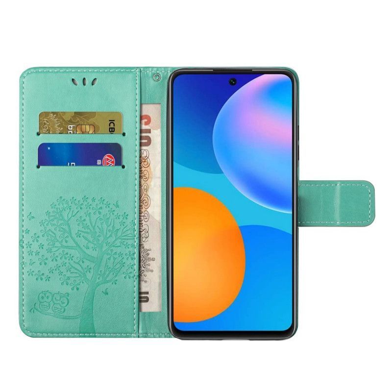 δερματινη Κάλυμμα Για Xiaomi Redmi Note 11 / Poco M4 Pro 5G Μαύρο Δέντρο Και Κουκουβάγιες