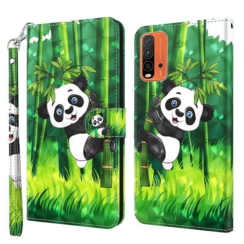 δερματινη Κάλυμμα Xiaomi Redmi 9T Panda Και Μπαμπού Πρωτότυπος