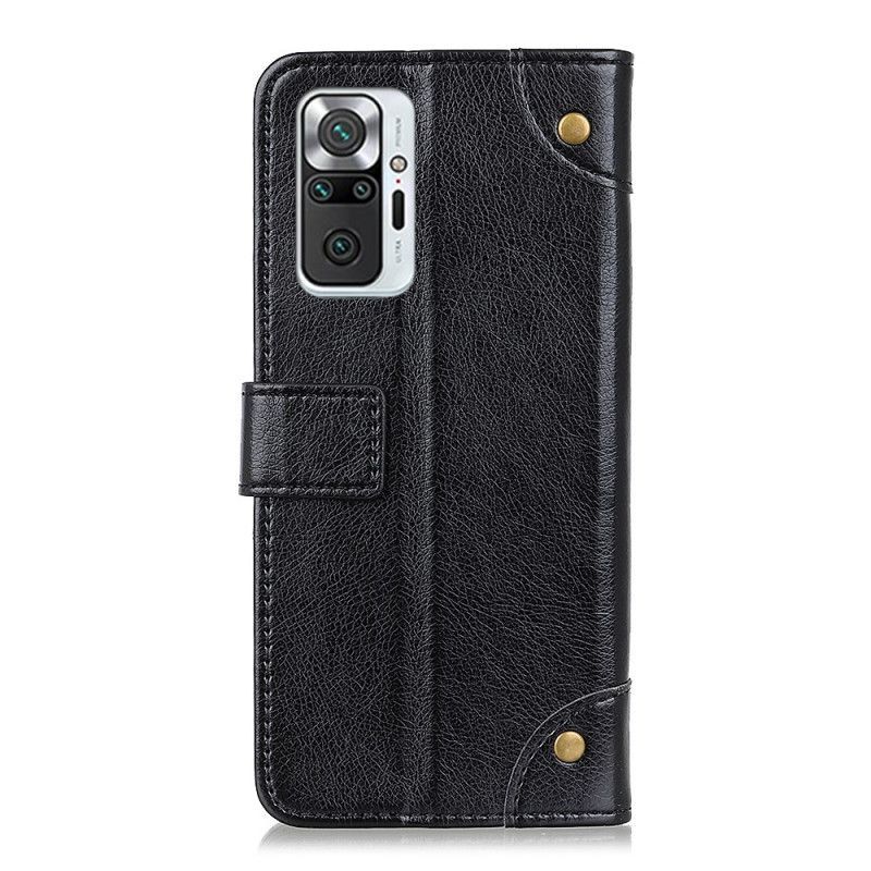 δερματινη Κάλυμμα Xiaomi Redmi Note 10 Pro Μαύρο Vintage Πριτσίνια Σε Στυλ Δέρματος Nappa