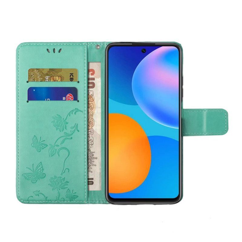 δερματινη Κάλυμμα Xiaomi Redmi Note 11 / Poco M4 Pro 5G Μαύρο Ασιατικές Πεταλούδες Και Λουλούδια