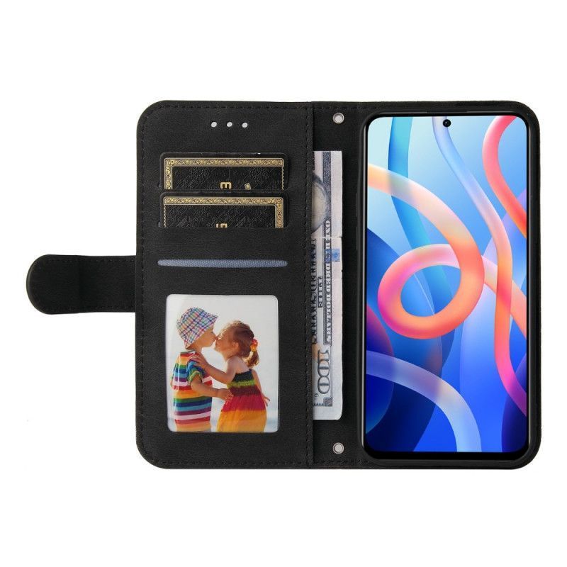 δερματινη Κάλυμμα Xiaomi Redmi Note 11 / Poco M4 Pro 5G Μαύρο Δερμάτινο Πριτσίνι Και Λουράκι Από Απομίμηση