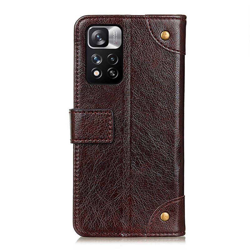 δερματινη Κάλυμμα Xiaomi Redmi Note 11 Pro / Note 11 Pro Plus Μαύρο Vintage Πριτσίνια Σε Στυλ Δέρματος Nappa