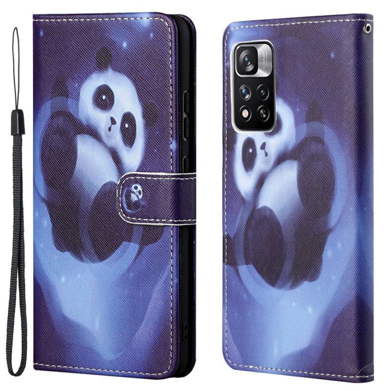 δερματινη Κάλυμμα Xiaomi Redmi Note 11 Pro / Note 11 Pro Plus Χώρος Panda Με Λουράκι σιλικόνης