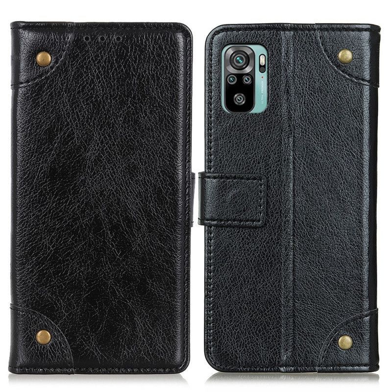 Κάλυμμα Folio Xiaomi Redmi Note 10 / Note 10S Μαύρο Vintage Πριτσίνια Σε Στυλ Δέρματος Nappa