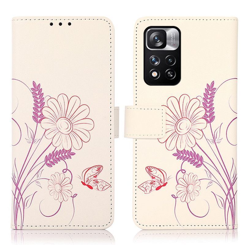 Κάλυμμα Folio Xiaomi Redmi Note 11 Pro / Note 11 Pro Plus Θήκες Κινητών Σχέδιο Πεταλούδας Και Λουλουδιών