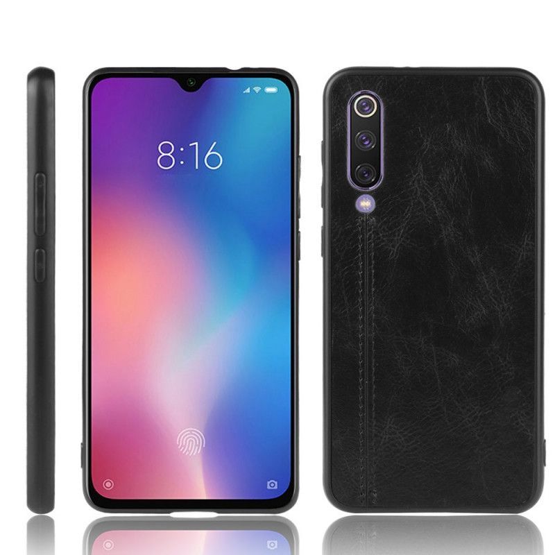 Κάλυμμα Για Xiaomi Mi 9 SE Μαύρο Ραμμένο Δερμάτινο Εφέ