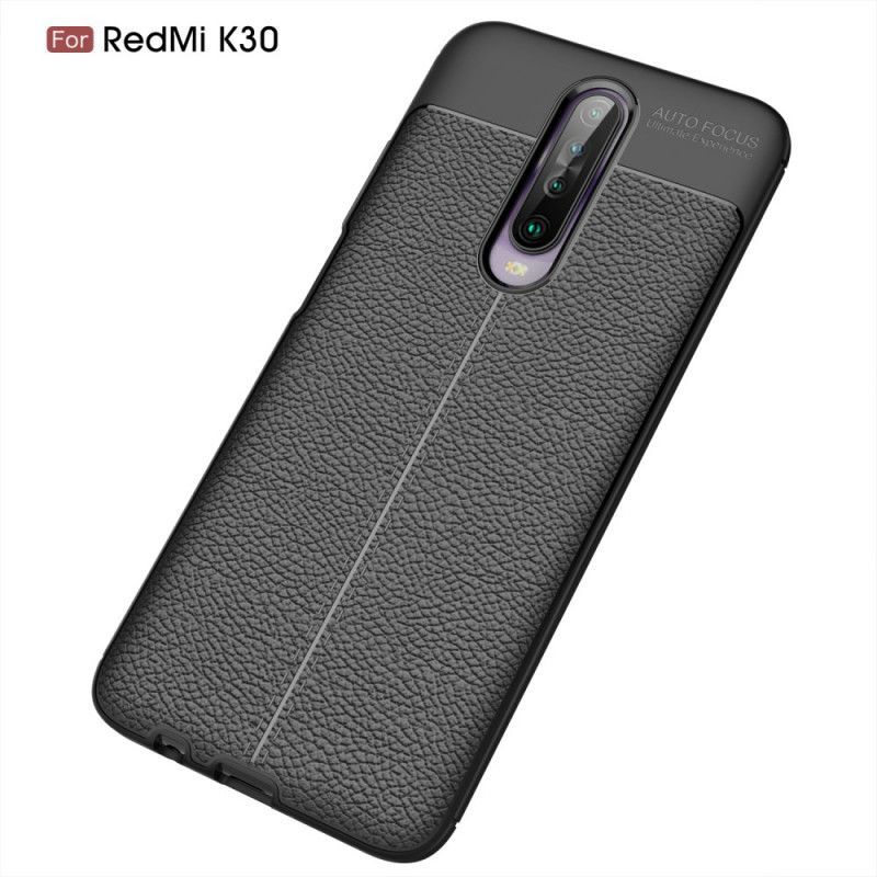 Κάλυμμα Για Xiaomi Redmi K30 Μαύρο Εφέ Από Δέρμα Λίτσι Διπλής Γραμμής