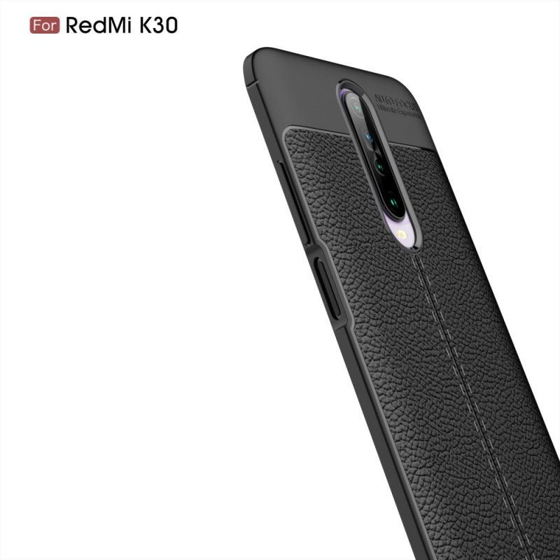 Κάλυμμα Για Xiaomi Redmi K30 Μαύρο Εφέ Από Δέρμα Λίτσι Διπλής Γραμμής