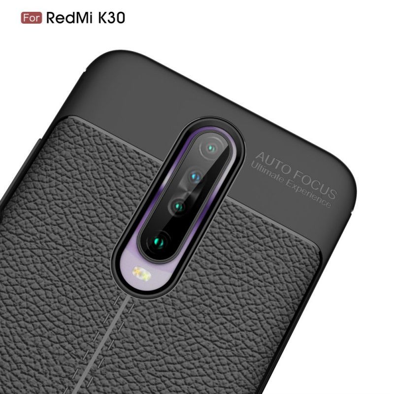 Κάλυμμα Για Xiaomi Redmi K30 Μαύρο Εφέ Από Δέρμα Λίτσι Διπλής Γραμμής