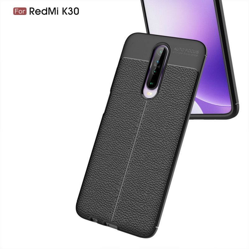 Κάλυμμα Για Xiaomi Redmi K30 Μαύρο Εφέ Από Δέρμα Λίτσι Διπλής Γραμμής