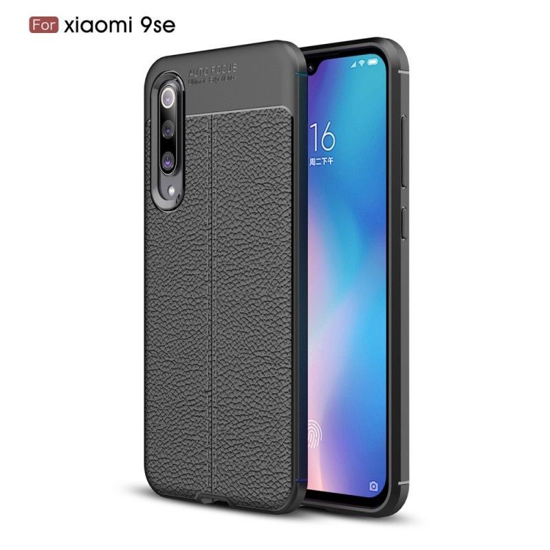 Κάλυμμα Xiaomi Mi 9 SE Μαύρο Εφέ Από Δέρμα Λίτσι Διπλής Γραμμής