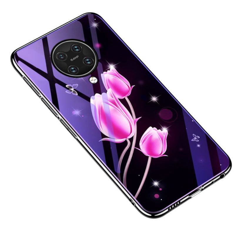 Θήκη Xiaomi Poco F2 Pro Μωβ Tempered Glass Και Floral Σιλικόνη