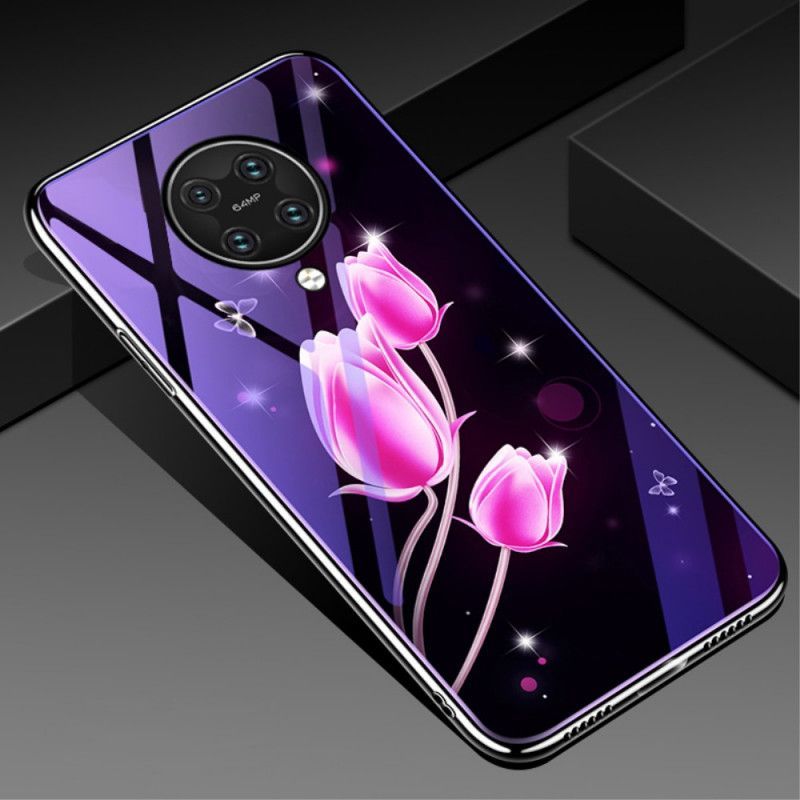 Θήκη Xiaomi Poco F2 Pro Μωβ Tempered Glass Και Floral Σιλικόνη