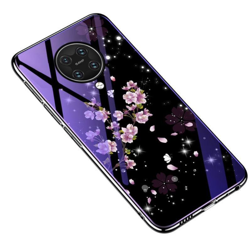 Θήκη Xiaomi Poco F2 Pro Μωβ Tempered Glass Και Floral Σιλικόνη