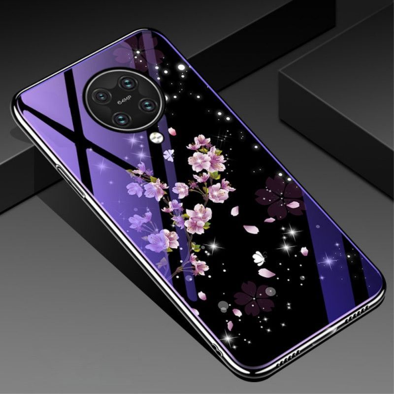 Θήκη Xiaomi Poco F2 Pro Μωβ Tempered Glass Και Floral Σιλικόνη